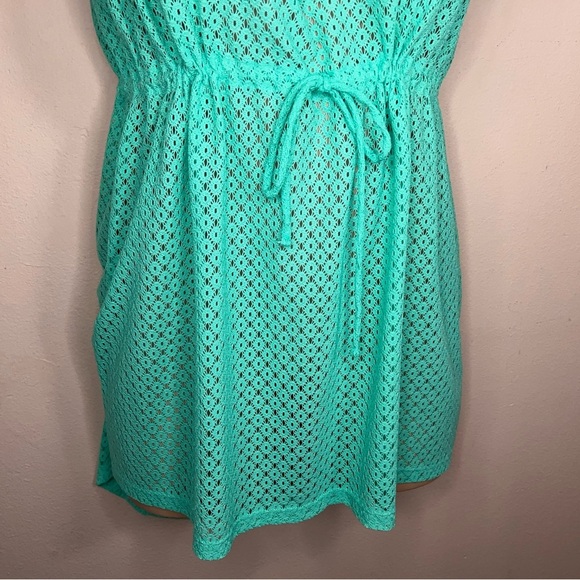 Juniors XL OP Teal Green Lace Strapless Dress Ruffle Swim Cover Vacation Beach - Picture 6 of 15